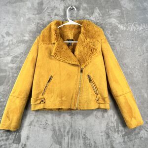 Forever 21 Women’s Medium Mustard Yellow Faux Suede Faux Fur Moto Zip Jacket